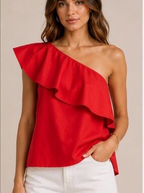 Zara Red One-Shoulder Ruffle Camisole